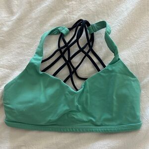 Lululemon free to be wild: aqua/dark blue light impact sports bra size 6